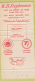 Matchbook Cover - Stephenson Plumbing Electrical Sanford NC Asheboro 30 Strike
