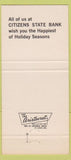 Matchbook Cover - Citizens State Bank Irving TX 30 Strike