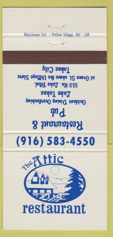 Matchbook Cover - Attic Restaurant  Tahoe City CA 30 Strike