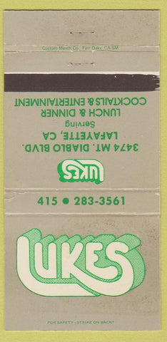Matchbook Cover - Luke's Lafayette CA 30 Strike