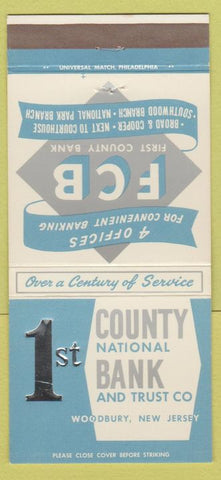 Matchbook Cover - 1st County National Bank Woodbury NJ 30 Strike