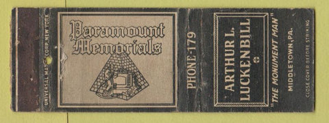 Matchbook Cover - Arthur Luckenbill Middletown PA Memorials Funeral